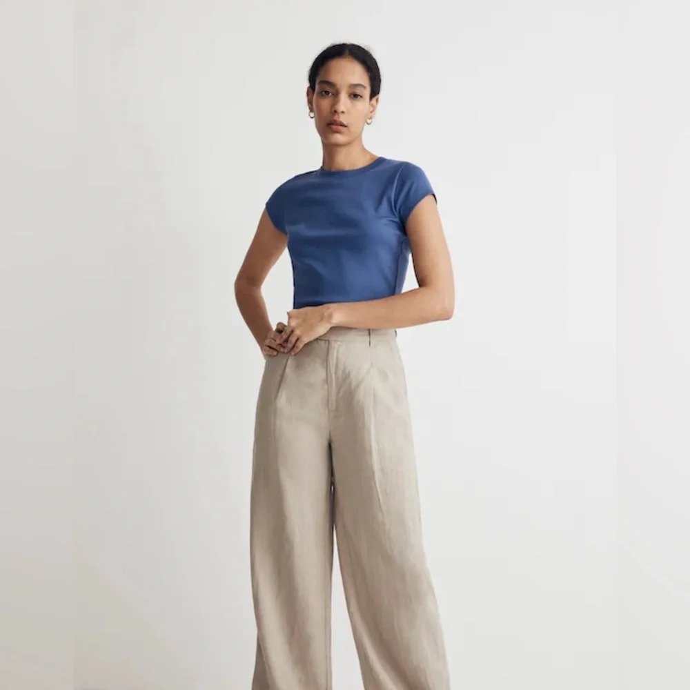 Madewell Dusty Twilight Blue Supima Rib Crop Tee size Medium EUC - Picture 2 of 9